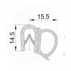 Klemprofiel | PVC | mosrubber kraal zijkant | zwart | 14,5 x 15,5 mm | per meter